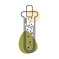 Test tube with potion in the style of line art with colored spots. vector illustration