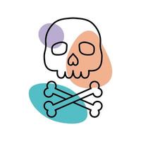 Skull in the style of line art with colored spots. vector illustration