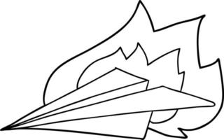avión de papel en llamas de dibujos animados vector