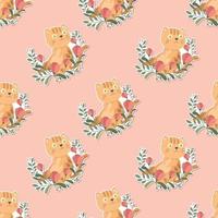 adorable kitten and wreath cartoon seamless pattern vector