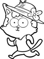 happy cartoon cat jogging in hat vector