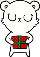 polar bear with christmas present cartoon vector