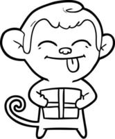 funny cartoon monkey with christmas present vector