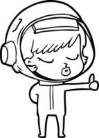 cartoon pretty astronaut girl giving thumbs up vector