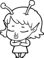 Linda chica alienígena de dibujos animados vector
