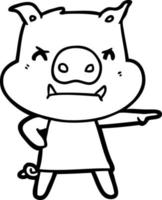 angry cartoon pig in dress pointing vector