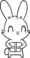 cute cartoon rabbit with present vector