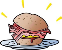sándwich de desayuno de tocino increíblemente sabroso de dibujos animados con queso vector