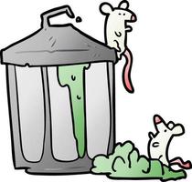 cartoon old metal garbage can with mice vector