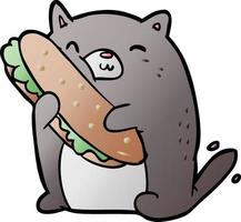 gato de dibujos animados amando el sándwich increíble que acaba de hacer para el almuerzo vector