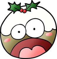 cartoon christmas pudding with shocked face vector