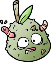 cartoon rotting old pear with worm vector