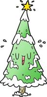 árbol de navidad cubierto de nieve de dibujos animados con cara feliz vector