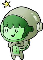 cartoon female future astronaut in space suit vector