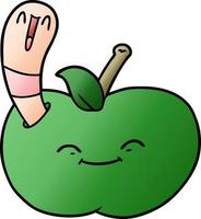 cartoon happy worm in an apple vector