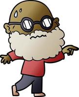 cartoon worried man with beard and spectacles pointing finger vector