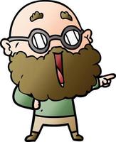 cartoon joyful man with beard pointing finger vector