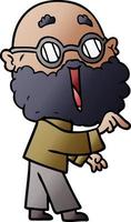 cartoon joyful man with beard pointing finger vector