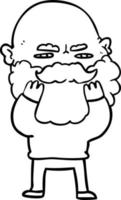 cartoon man with beard frowning checking his beard vector