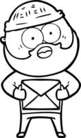 cartoon surprised bearded man holding letter vector