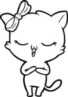 cartoon cat with bow on head vector