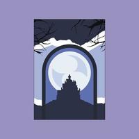 Night Castle Background Card Halloween template vector