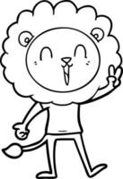 laughing lion giving peace sign vector