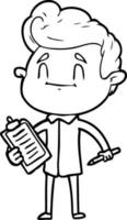 happy cartoon man with pen and clipboard vector