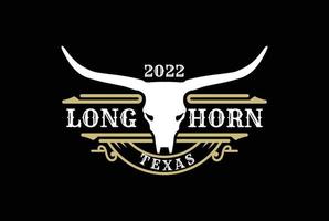 Texas Longhorn Country Western Bull Cattle Vintage Label Logo Design vector