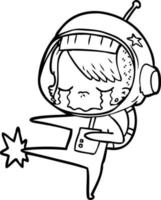 cartoon crying astronaut girl kicking vector