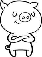 cerdo de dibujos animados feliz con los brazos cruzados vector
