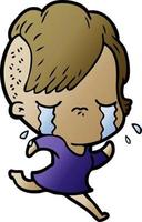 cartoon crying girl running away vector