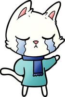 crying cartoon cat wearing winter clothes vector