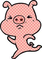 cartoon annoyed pig running vector