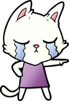 crying cartoon cat in dress pointing vector