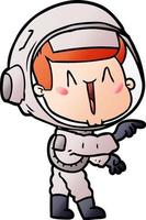 happy cartoon astronaut pointing vector