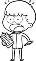 cartoon shocked man with clipboard and pen vector