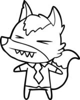 angry wolf boss cartoon vector