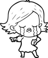 cartoon girl crying and pointing vector