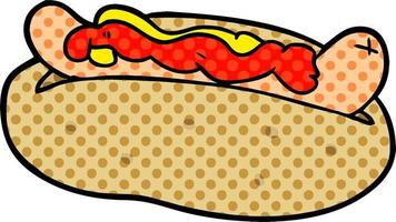 cartoon hotdog with mustard and ketchup vector