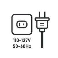 Information sign 110-120 Volt. Socket and plug sign. Vector illustration