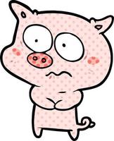 cartoon nervous pig vector