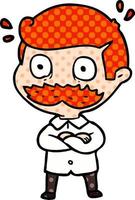 cartoon man with mustache shocked vector