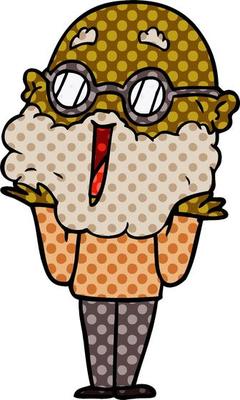 cartoon joyful man with beard shrugging