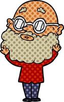 cartoon curious man with beard and glasses vector