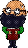 cartoon worried man with beard and spectacles vector