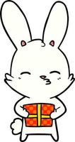 curious bunny cartoon with present vector