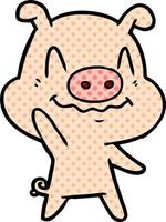 nervous cartoon pig waving vector