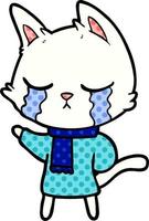 crying cartoon cat wearing winter clothes vector