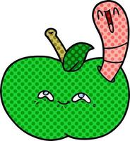 cartoon worm in happy apple vector